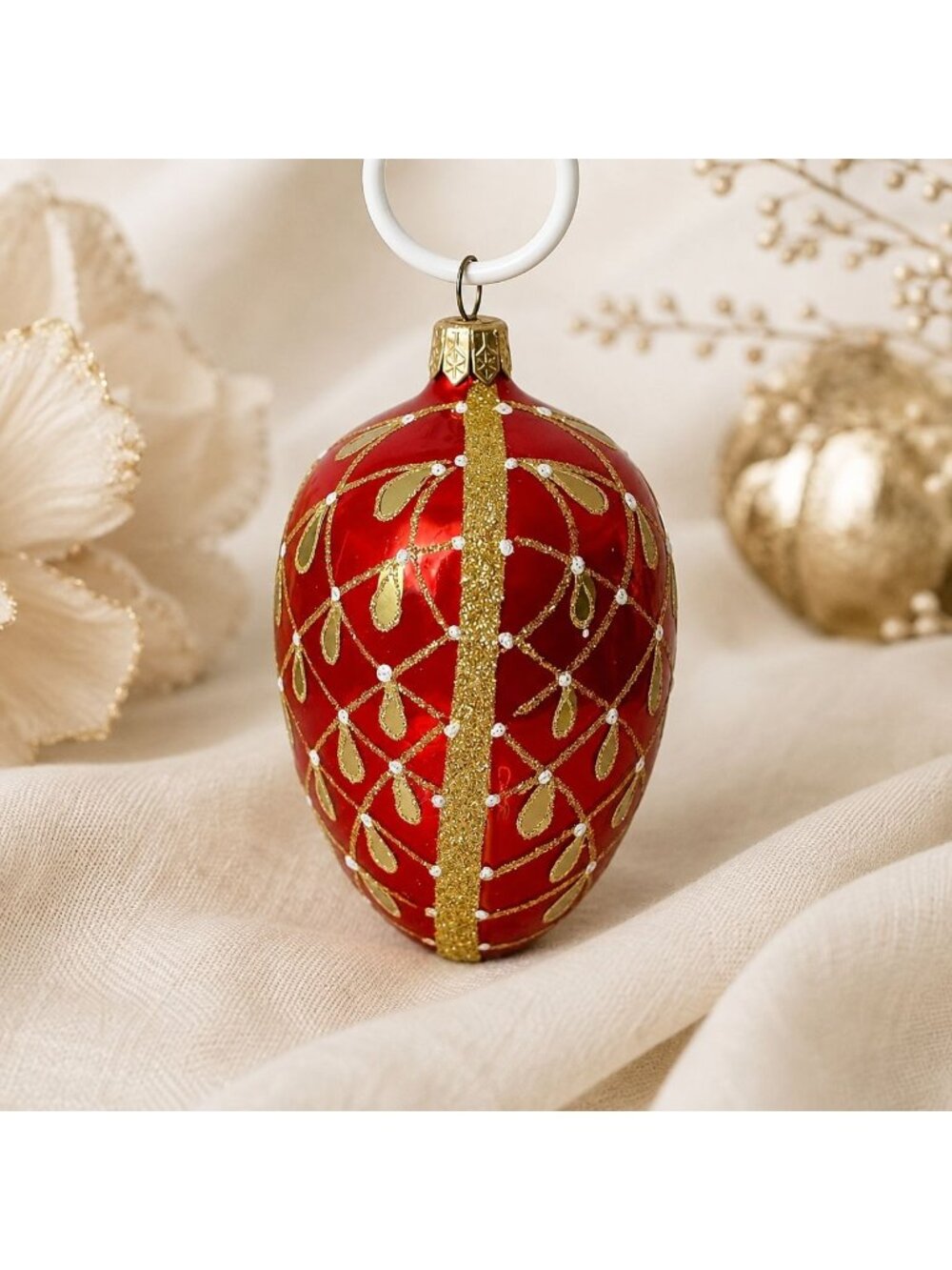 Dillards Trimmings Christmas Teardrop Ornament VTG Polish Glass Red Victorian